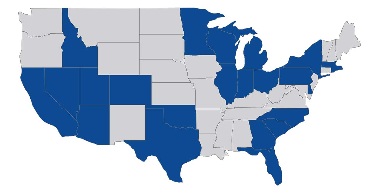 Map of the United States showing Charter School involvement by RJF Pro