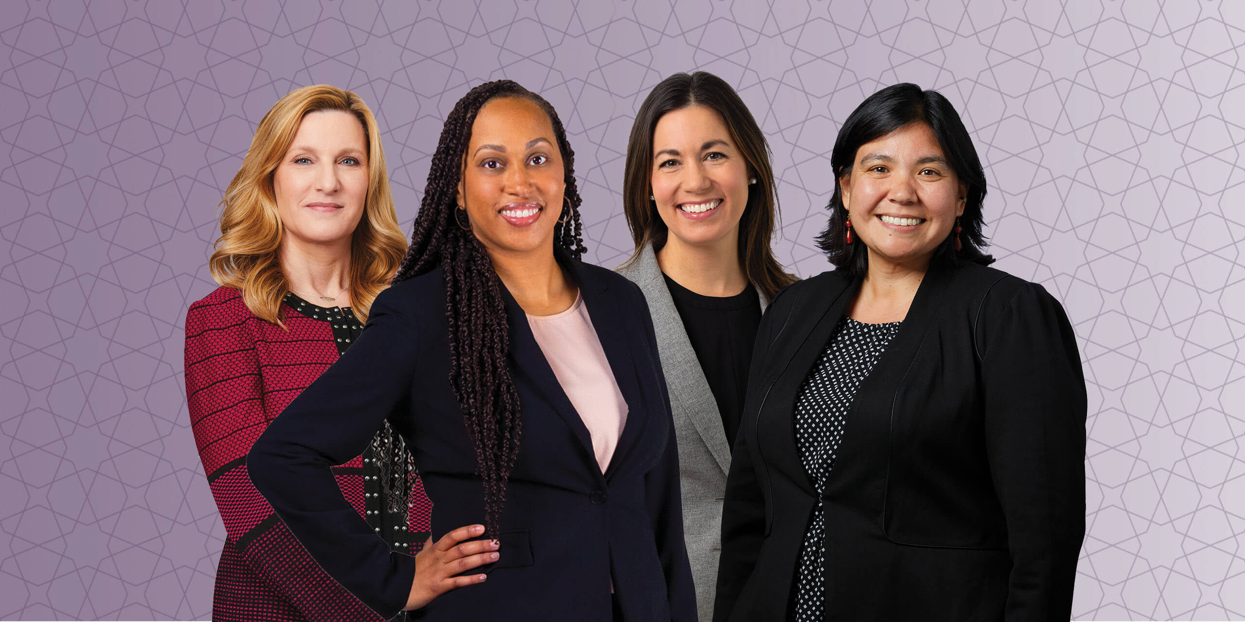 Four female RJF Pro associates against a purple background